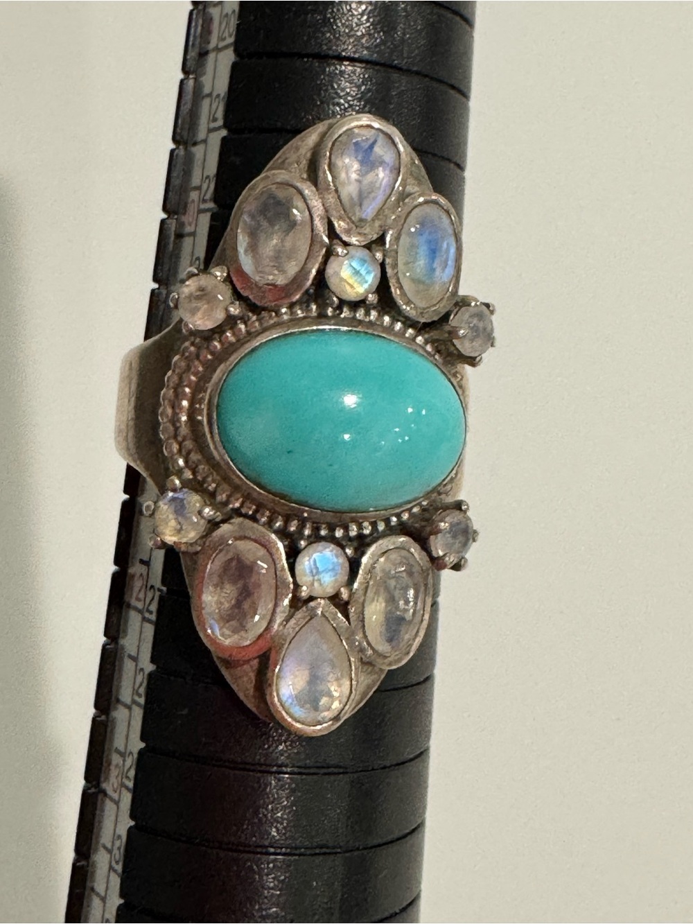 Arizona Turquoise & Rainbow Moonstone Gemstone Ring size 11